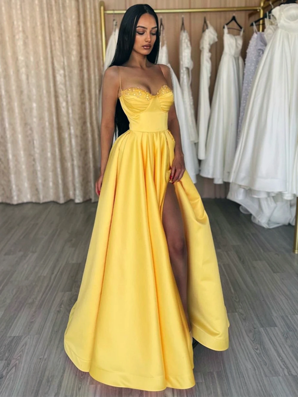 Two Piece Light Yellow Mermaid Lace Prom Dresses FD2547 – Viniodress