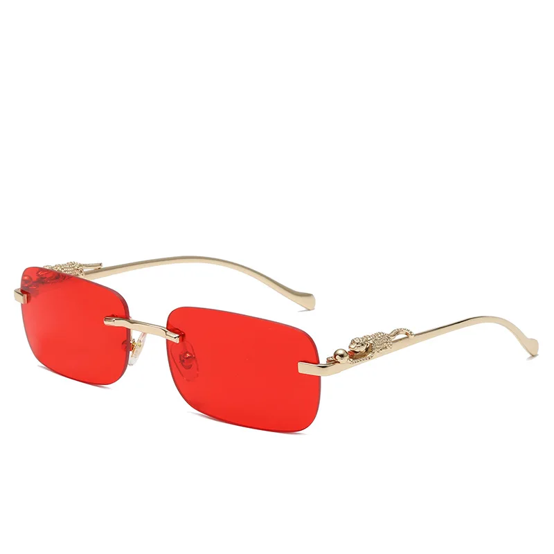 Luxe Jaguar Metal Plated Temple Rimless Vintage Square Sunglasses D244, Gold / Amber | zeroUV