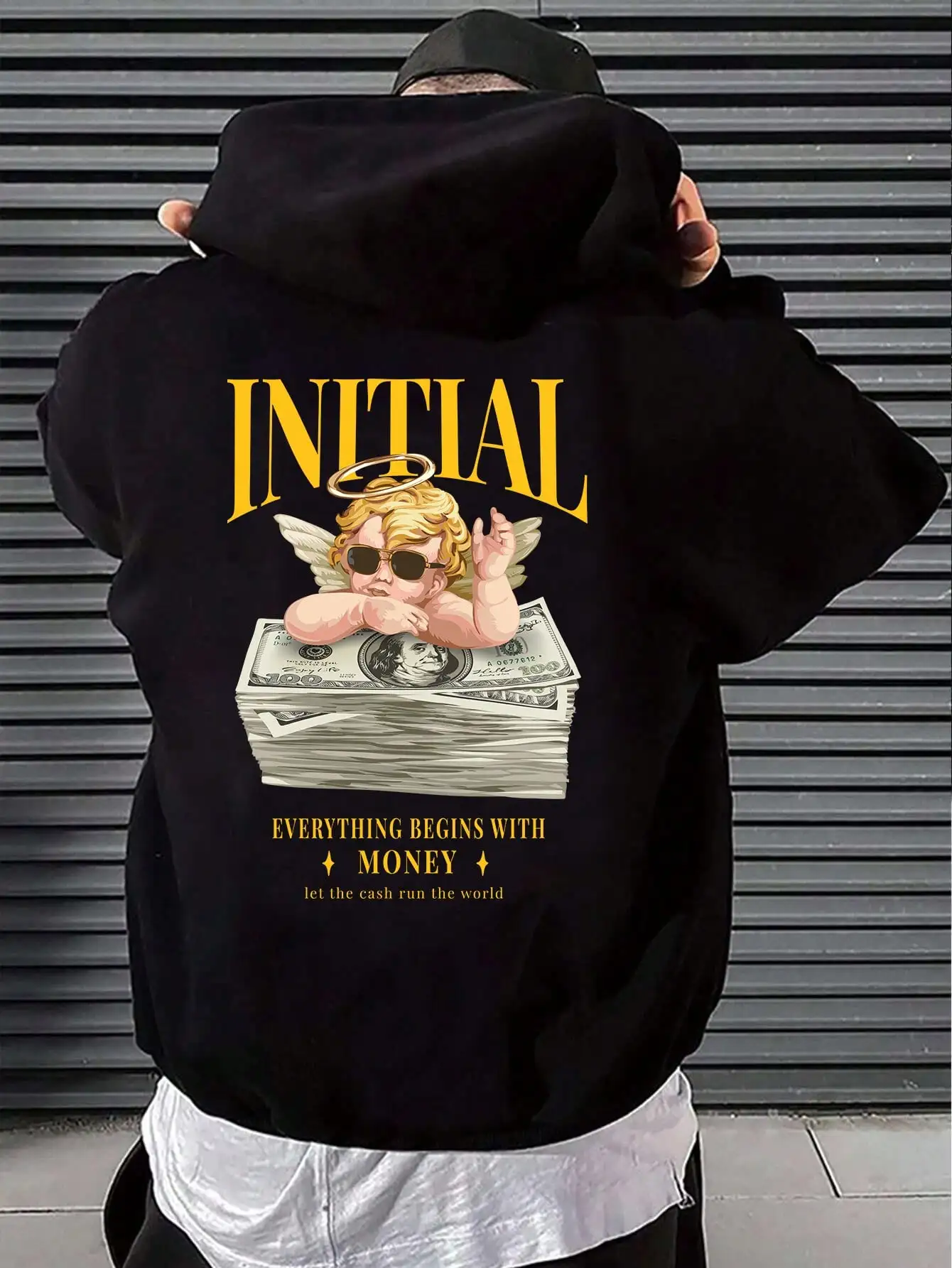 

Initial Cartoons Baby Angel Money Pattern Hoody For Mens Comfortable Street Tops All-Match Creative Hoodies Fashion Man Clothing