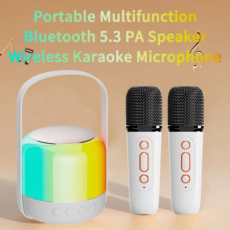 RGB Colorful LED Light Bluetooth 5.3 PA Speaker Wireless Dual Microphones Karaoke Machine KTV DSP System 3D HIFI Stereo Surround