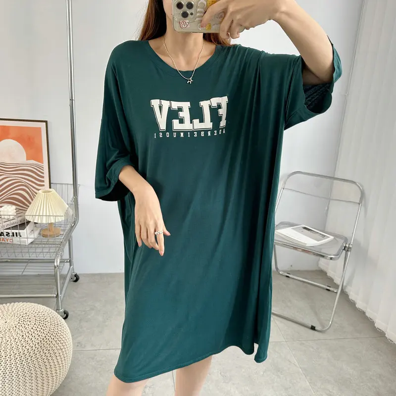 Baumwolle frauen Nachthemden Neue Brief Gedruckt Lose Frauen Kleider Kurzarm Nachtwäsche Nacht Kleid Weibliche Schlaf Shirts – Detail 14