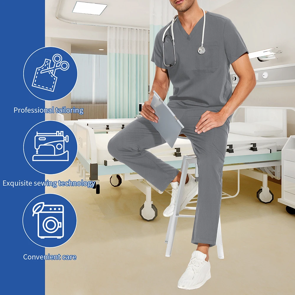 Medical Uniform V Neck Scrub Top + doctor Pant Nursing Clothes