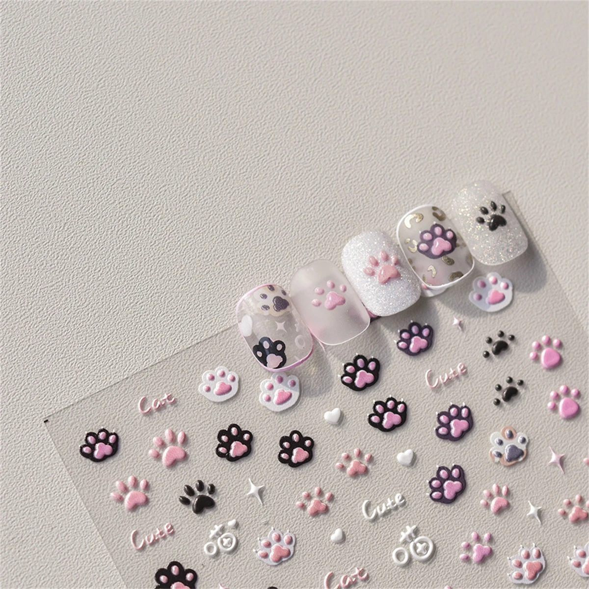 1pcs 5D 귀여운 핑크 고양이 발톱 네일 아트 스티커 일본어 Kawaii 슬라이더 네일 장식 데칼 자기 접착 매니큐어 액세서리 DIY