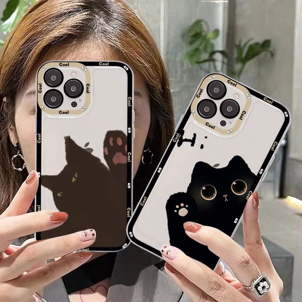 

BLACK CARTOON CAT Phone Case For Samsung A 10 20 30 70 13 21 32 72 22 51 52 53 71 73 32 4g 32 5g Fundas
