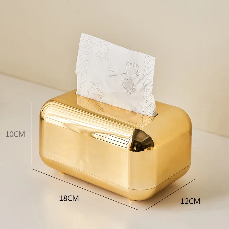 Description Picture 2 of itemGolden Tissue Boxes Storage Napkin Holder Kitchen Tissue Box Paper Case Organizer Ornament Craft Desktop Tissue Holder