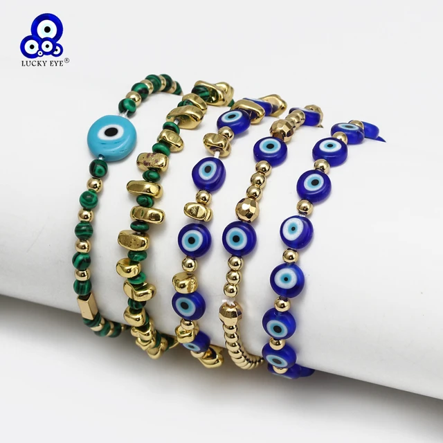 Lucky Eye Blue Evil Eye Beads Bracelet Adjustable Copper Stone