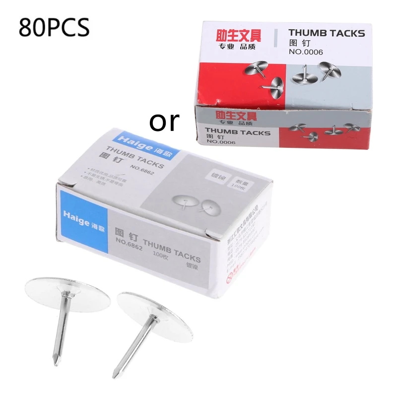 Push Pins Flat Thumb Tacks Round Head Sharp Steel Point 80 Pcs for Photo Map Bulletin Board