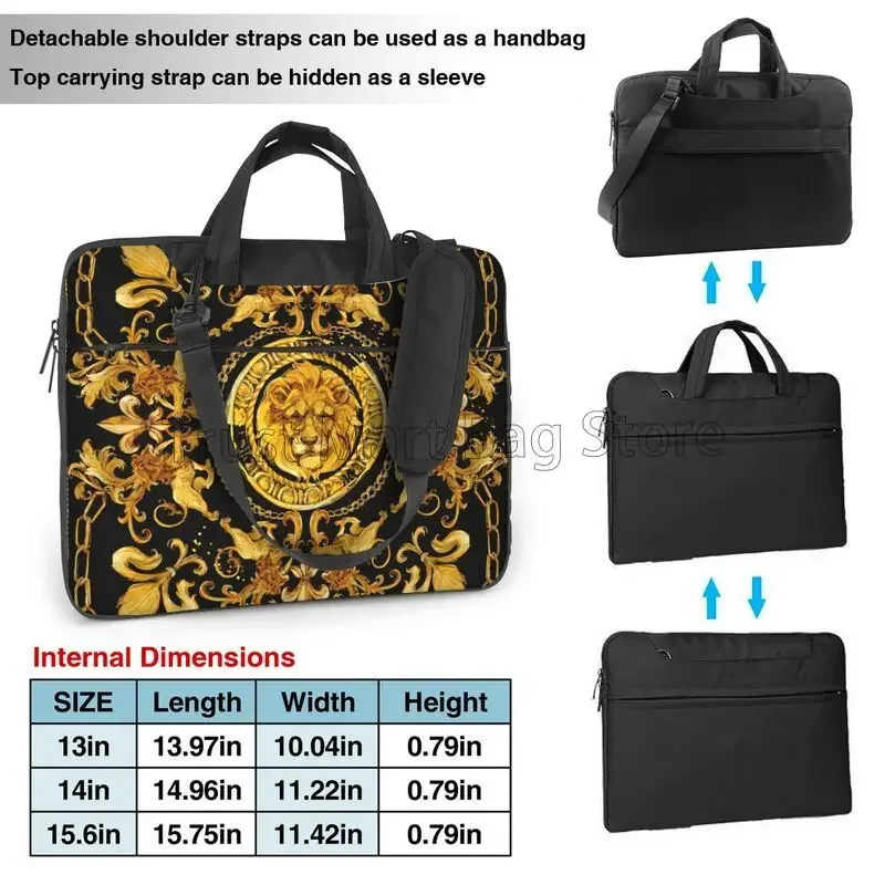 Golden Lion Baroque Pattern Laptop Shoulder Bag Compatible with 13/14/15.6 Inches Laptop Netbook PC Cover Pouch