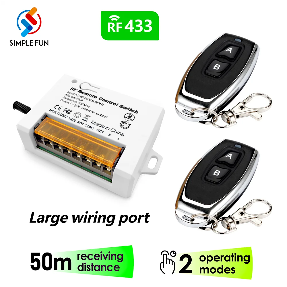 sem Fio Interruptor de Controle Remoto Relé 220v Canais Receptor ac dc Transmissor para a Porta da Garagem do Motor Cortina Lâmpadas 433mhz
