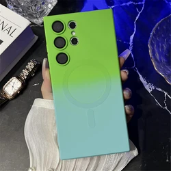 Gradient Colorful Magnetic Wireless Charging Soft Silicone Phone Case - S25 (Green Blue)