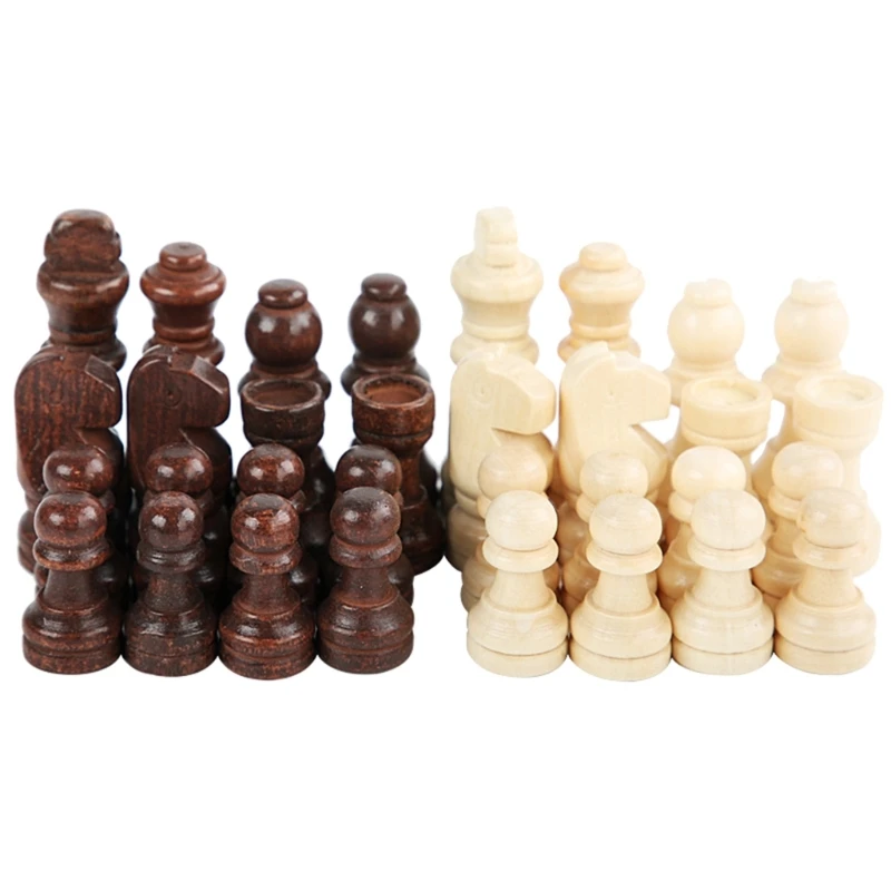 32 Pcs Wooden International Chess Pieces Hand Carved Chess Game Figurine Pieces Drop Shipping