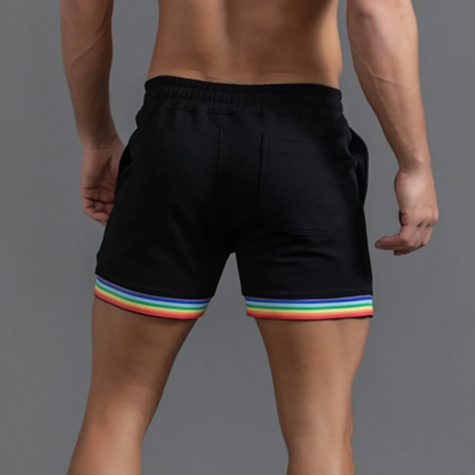 Polyester Shorts Men Summer Solid Color Rainbow Pants Pocket Drawstring Loose Casual Sports Running Glitter Foam Star 5