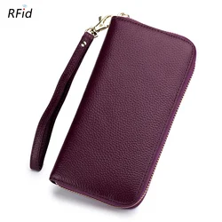 Elegant Genuine Leather Women's Tassel Clutch Wallet with RFID Card Holder (PURPLE)