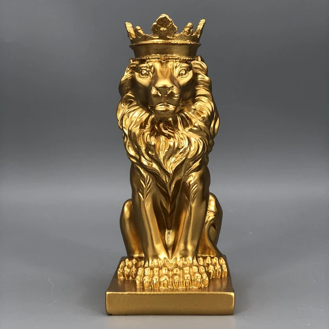 Statue de Lion avec couronne, décoration de Table, hauteur 14.5cm, décor Fengshui, décoratif peint à la main pour salle d'étude, léger 2