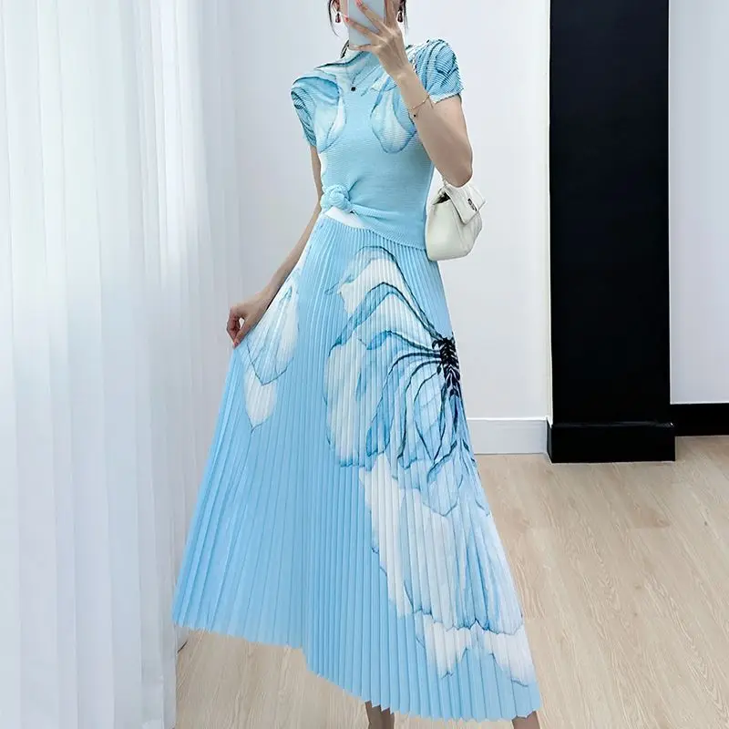Wrinkle original with lining, long pleated set  two piece sets womens outifits  sexy two piece set women  2 piece sets