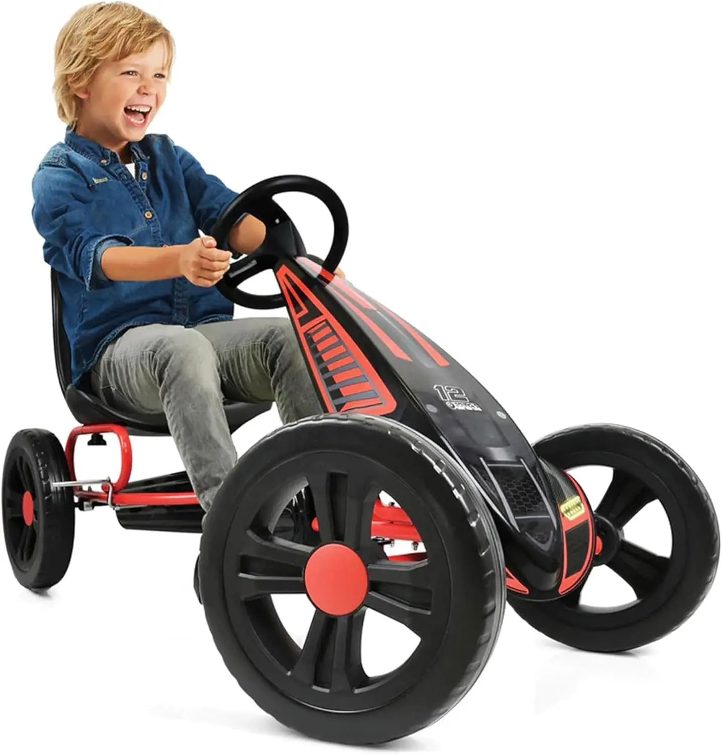 Hurricane Racing Go Kart w/ Low Profile Rubber Tires & Handbrake for Rear Wheels-Ride On Toy designed for Kids Ages 4-10 years