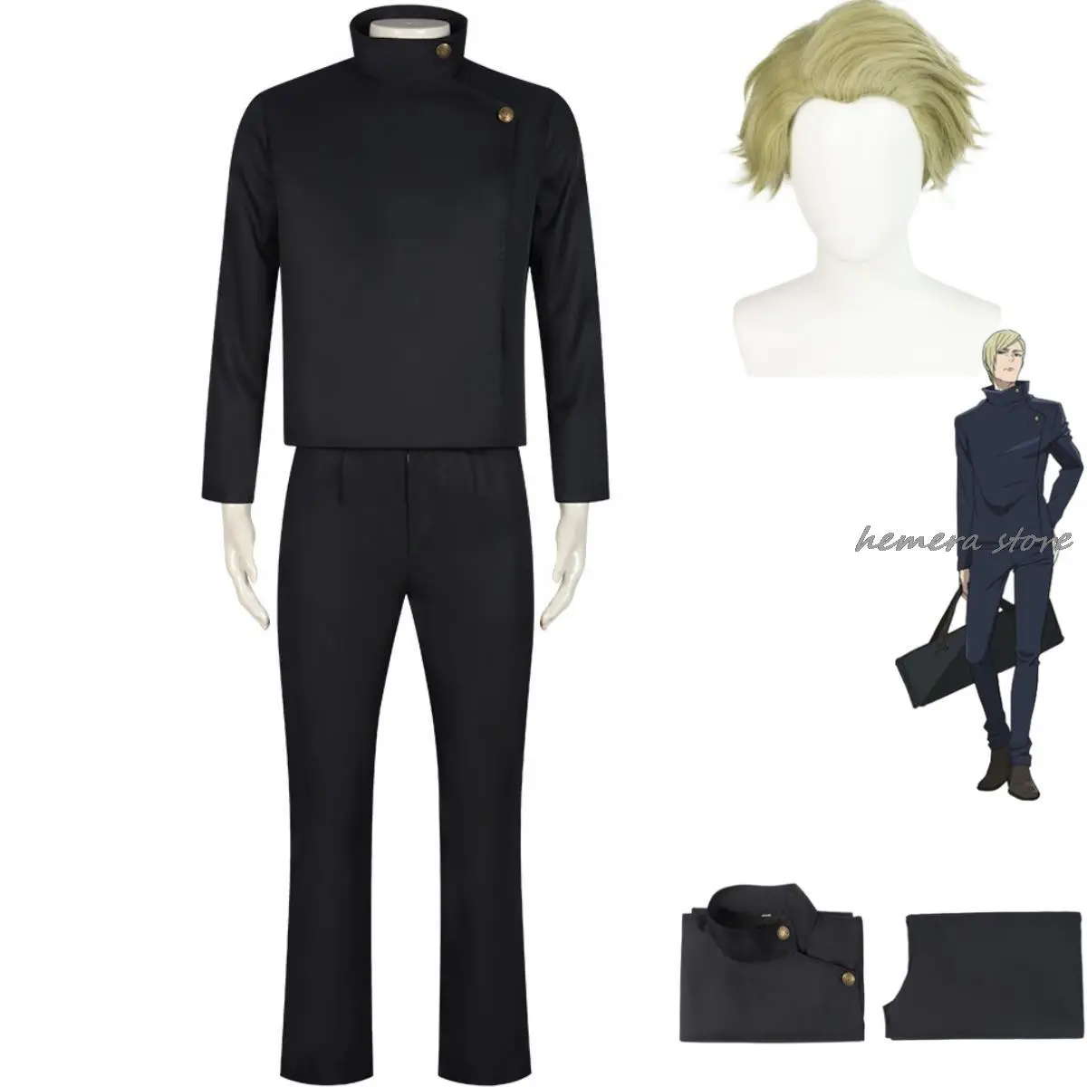 

Костюм для косплея из аниме «джутсу», школьная форма, парик, черный полный комплект для взрослых, карнавал, костюм на Хэллоуин