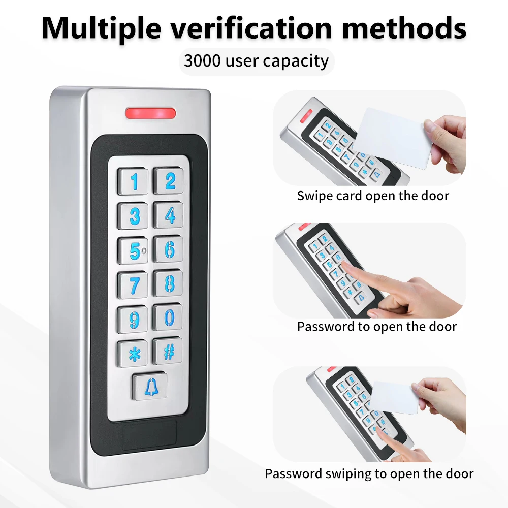 3000 Users Metal Zinc Alloy RFID Access Control Digicode Keypad IP67 Waterproof Outdoor Card Reader Door Security DC10-24V Coder access control keypad