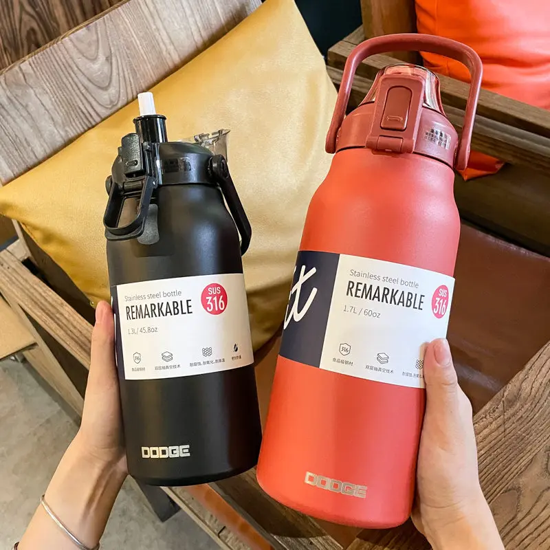 

Stainless Steel Thermal Water Bottle, Large Capacity Tumbler, Cold and Hot Water Cup, Gym Sport Vacuum Flask, 1300ml, 1700ml