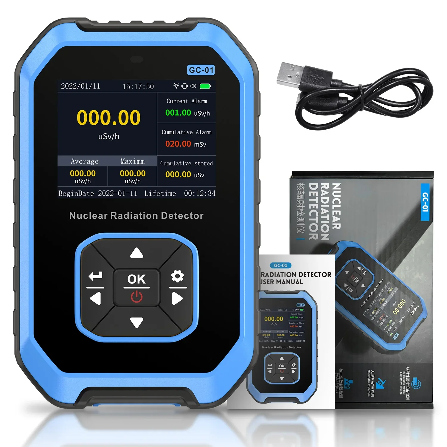 FNIRSI GC-01 Nuclear Radiation Detector Geiger Counter X-ray Beta Gamma Detector Dosimeter Y-ray Β-ray Radioactive Tester Meter 6