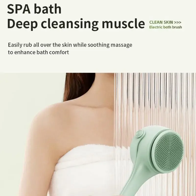 Electric Soft Body Bath Brush Shower Scrubber Double Handle Back Rubbing Machine Long Handle Cleaning Brush Bathroom X7XA