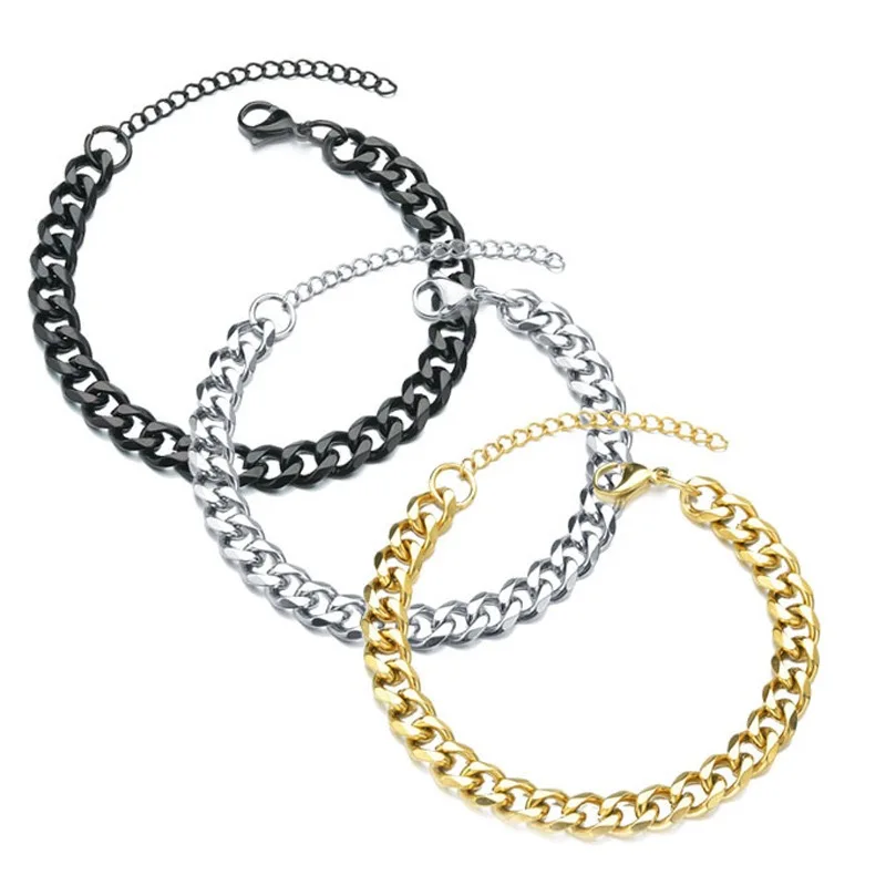 Black Stainless Steel Cuban Chain Link Bracelet for Men