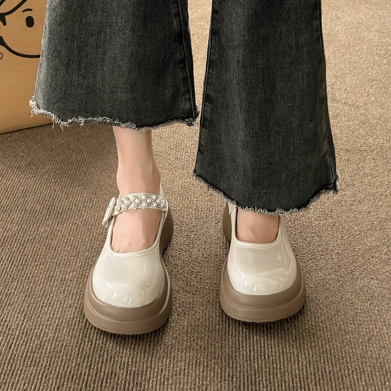 Women  New Spring and Autumn Versatile Pearl British Mary Jane Single Shoes