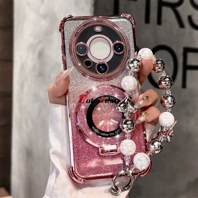 Shockproof Glitter Plating Magsafe Bracket Bead Bracelet Phone Case Cover