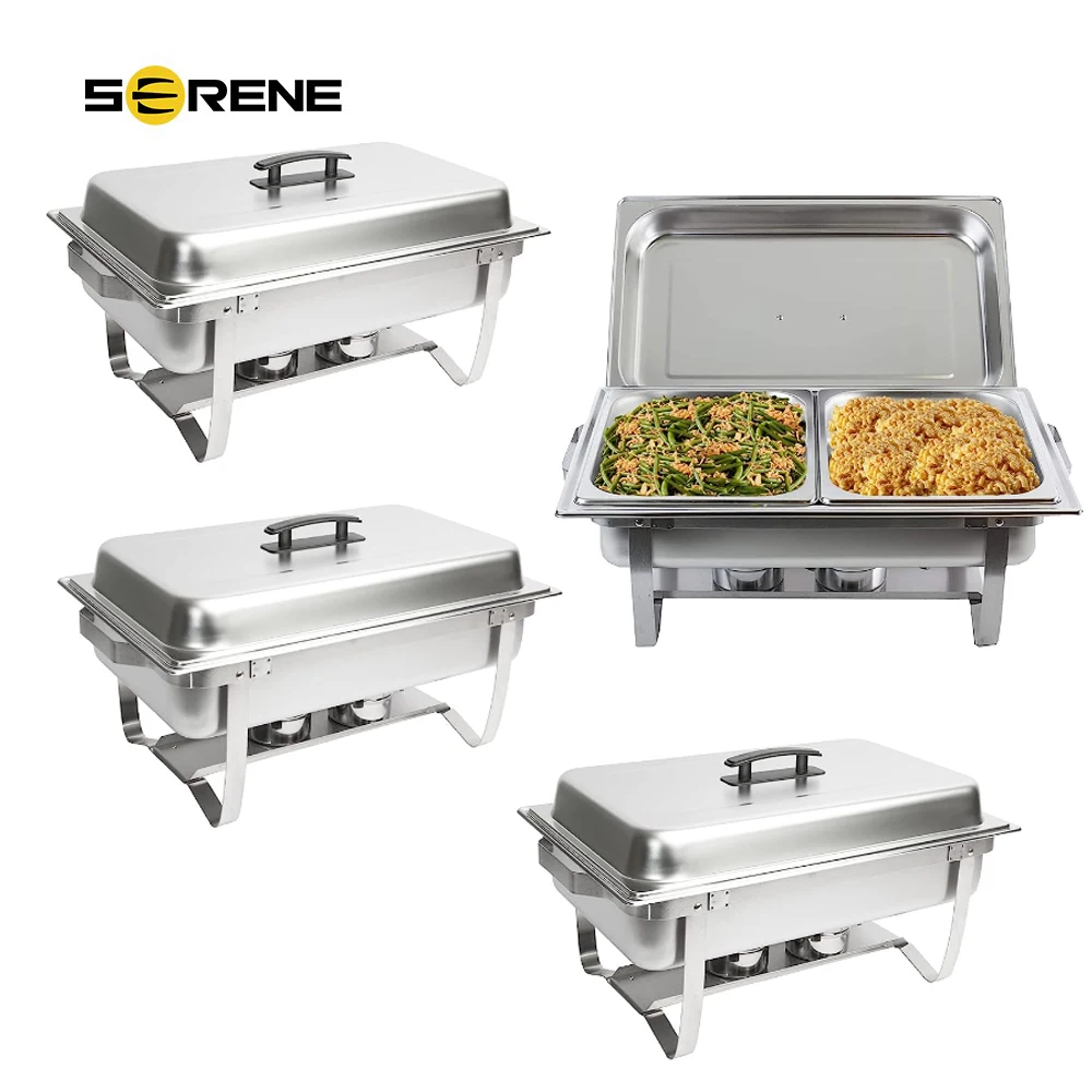 (4 Pack) Chafing Dish Buffet Chafers 8QT Buffet Servers Warmers, Chaffing Servers with Covers, Catering, Chafer, Folding Stand stainless steel hotel food warmer buffet chafing dish food warmer with flower printing