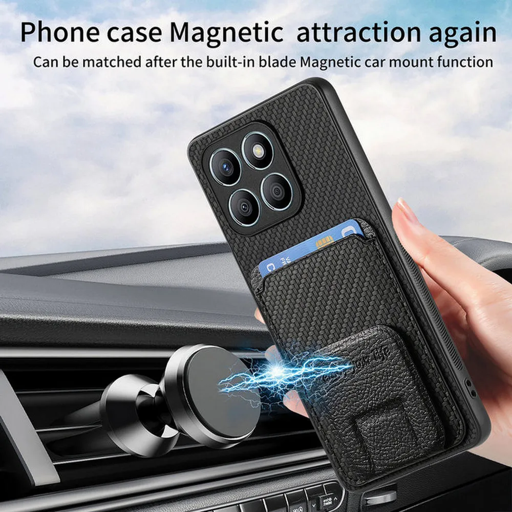 Leather Magnetic Card Holder Stand Back Cover