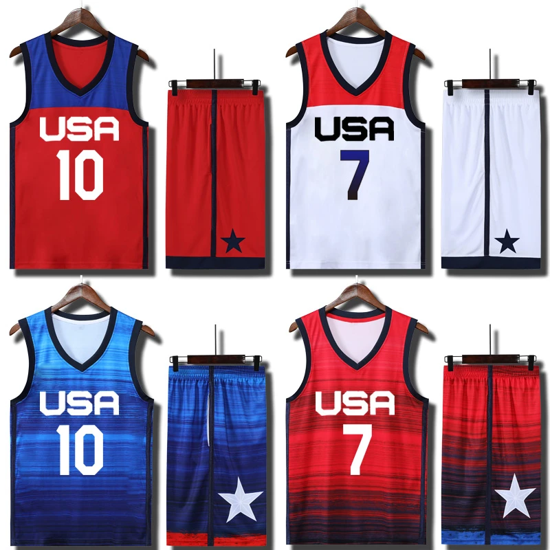 Basketball Jerseys New Men Youth Kids Basketball Training Jersey Set USA Team Tracksuits Breathable Basketball Jerseys Uniforms Print