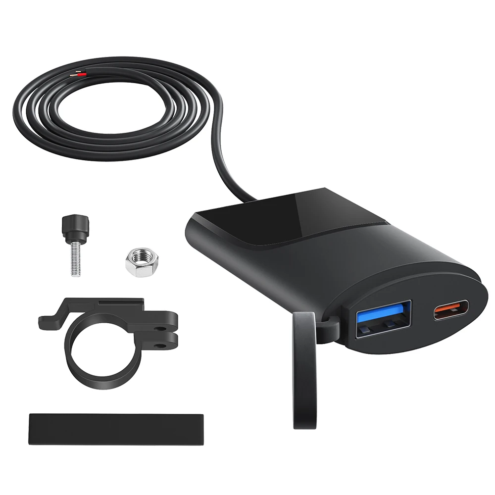 

DC12V-24V Car Motorcycle TYPE-C+USB QC3.0 Charger Waterproof Phone Power Supply Socket Handlebar Mount
