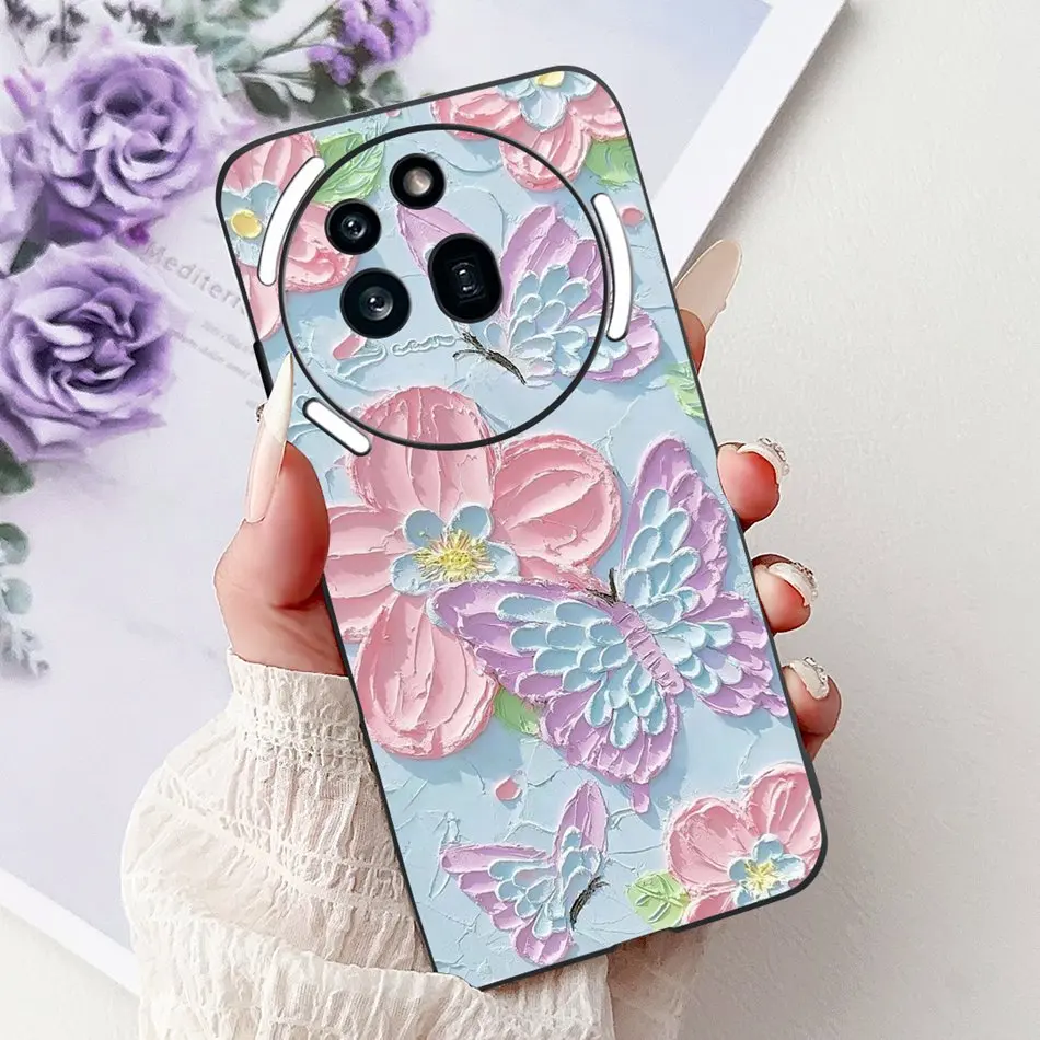 Elegant Butterfly Cat Printed Black Silicone Soft Phone Case
