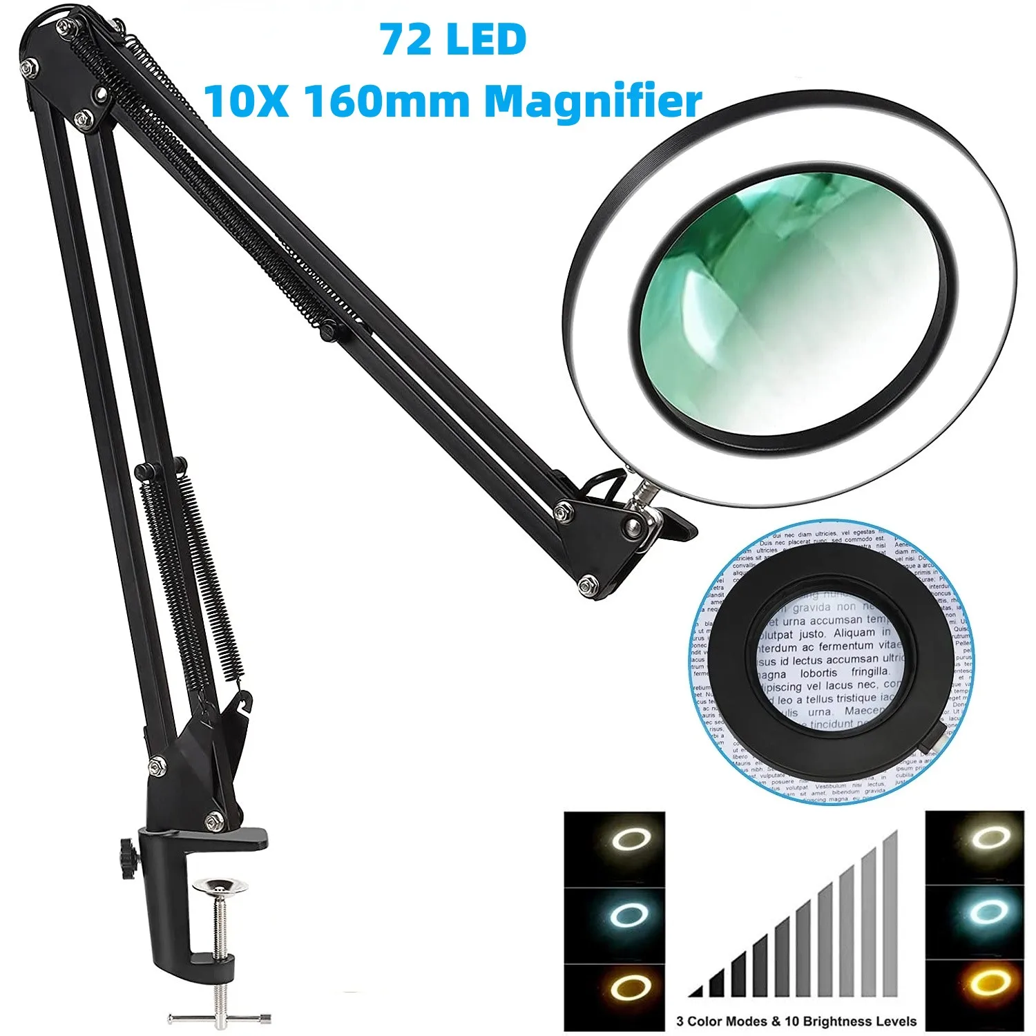 10X Lighted Magnifying Glass Lamp with 3 Color Modes, 72 LEDs and Real  Glass Lens - For Close Work, Repair, Reading, Crafts