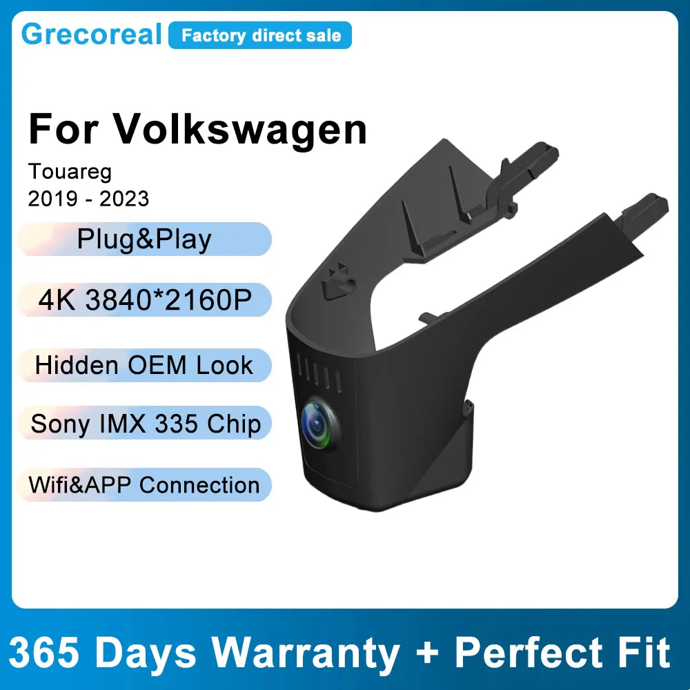 

Grecoreal Car Dash Cam 2K 4K Wifi Front Rear Dual Dashcam for Volkswagen Vw Touareg 2023 2022 2021 2020 2019 Dash Camera Car DVR