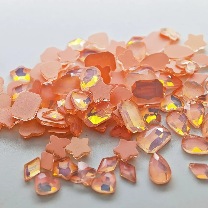 Opal Mokka Pfirsich gemischte Form Großhandel flache Unterseite Nail Art Strasssteine selbstklebende glänzende Glaskristall 3D Nageldekoration – Detail 1