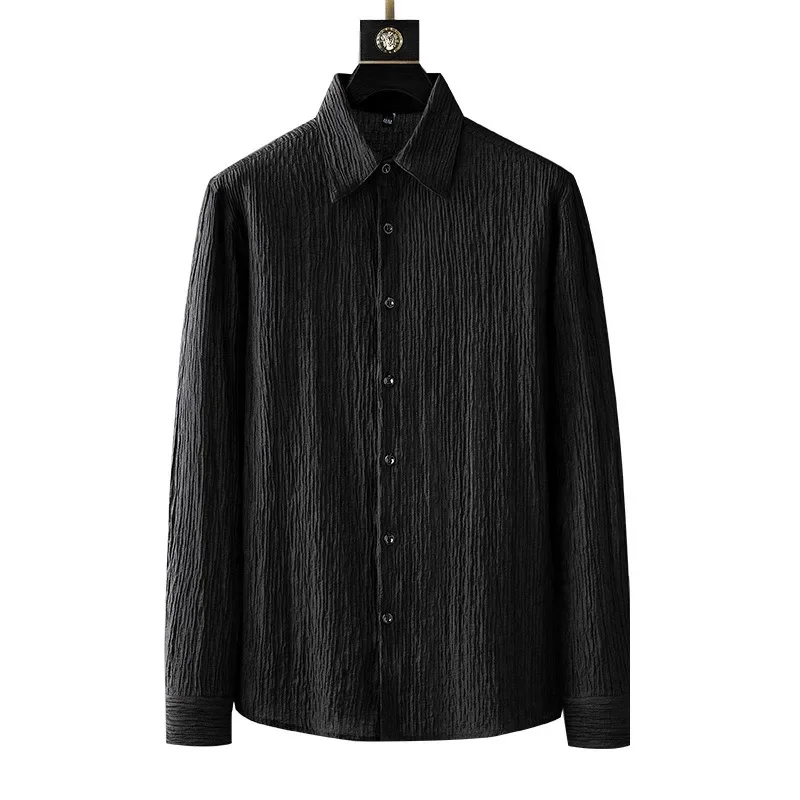 

Light Luxury Fold Shirt for Men 2023 Autumn Fashion Casual Business Formal Dress Shirts High-quality Social Blouse Men Clothing