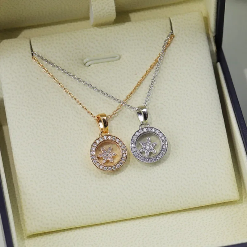 

Fashion New 925 Sterling Silver Round Snowflake Pendant Women's Necklace Temperament Luxury Brand Jewelry Party Gift