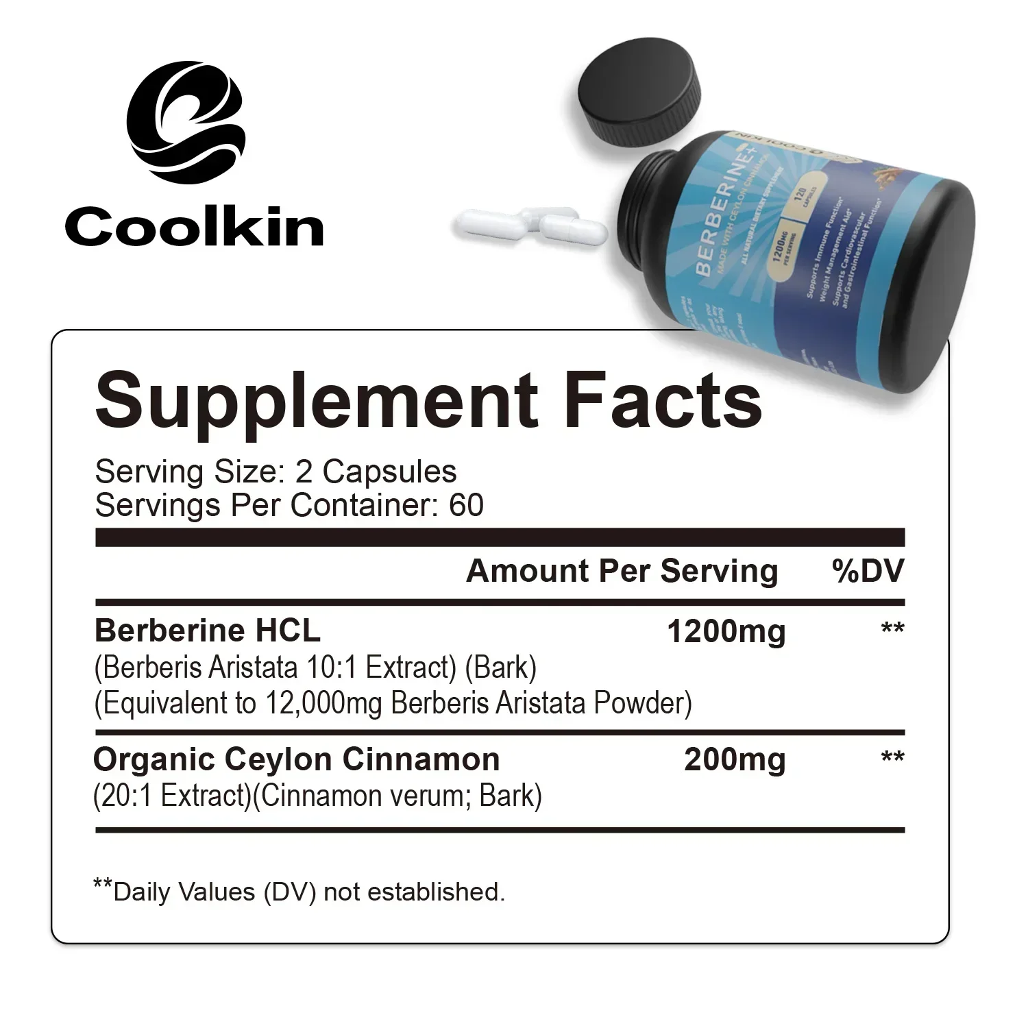 Premium Berberine HCl 1200 Mg Plus Organic Ceylon Cinnamon-Immune System Support, Weight Management Supplement