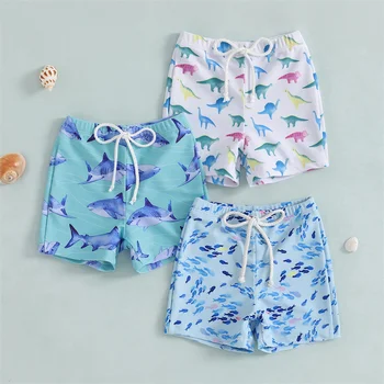 Cathery Kids Baby Little Boys Swimsuits Shorts Cartoon Dinosaur/Shark Print Bathing Suit Drawstring Swim Trunks Swimwear 6M-4T 1