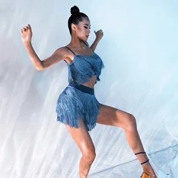 Latin Dance Skirt Professional Rumba Practice Clothing Samba Training Tassel Suit Female Sling Tops Salsa Stage Costumes DWY7686
