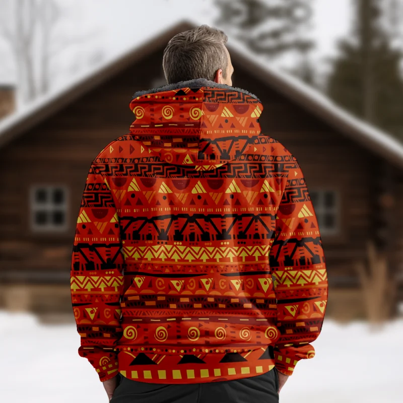 New National Totem Cotton Coat Hooded Sweater Casual Printed Men's Fur Loop Arctic Velvet Zipper Patch Pocket Hooded Sweater a03