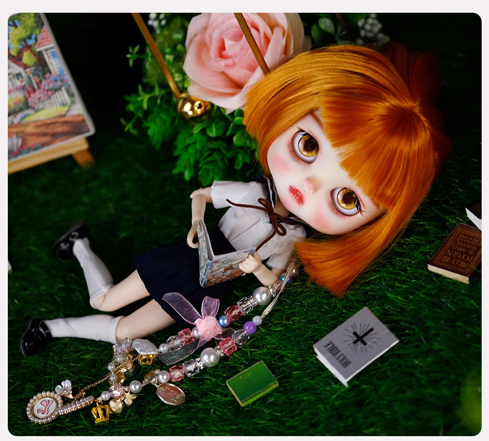 Quinn - Premium Custom Neo Blythe Doll with Ginger Hair, White Skin & Matte Smiling Face 9
