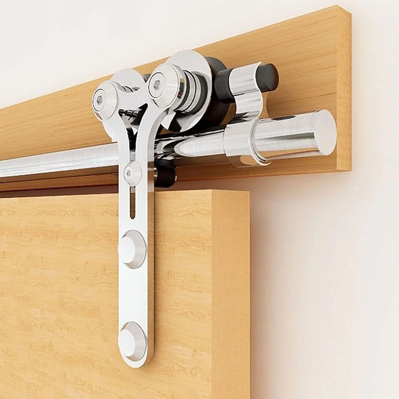 Tsmst-interior Stainless Steel Sliding Barn Única Porta Hardware Track Roller Flat Hanger Rail Kit para Porta de Madeira Forma y ft 6ft