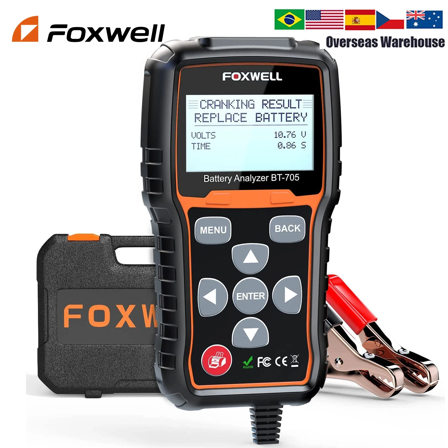 Тестер автомобильного аккумулятора FOXWELL BT705, 12 В, 24 В, для тяжелых грузовиков, тест системы зарядки, анализатор нагрузки батареи 100-2000CCA
