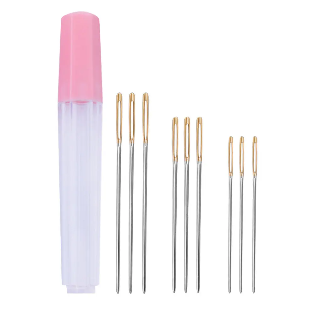 9Pcs 대형 눈금 바늘 무딘 스테인레스 스틸 재봉실 바늘 뜨개질 크로스 스티치 녹 방지 바늘