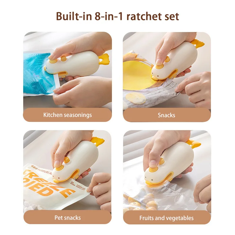 New Cute Duck Handheld Vacuum Sealer Magnetic Bag Sealer Rechargeable Portable Easy Use For Freshness 2 in 1 Mini Rechargeable 3