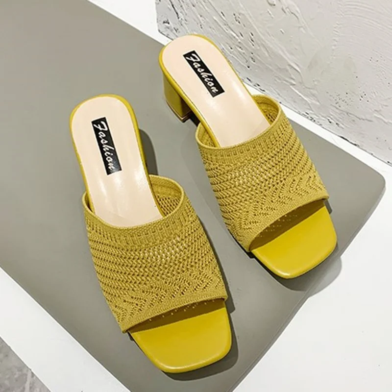 Heels Women's Shoes Slippers Outdoor 2022 Summer New Fashion Mesh Breathable Zapatillas De Casa Mule Shoes Feminino Flip Flops
