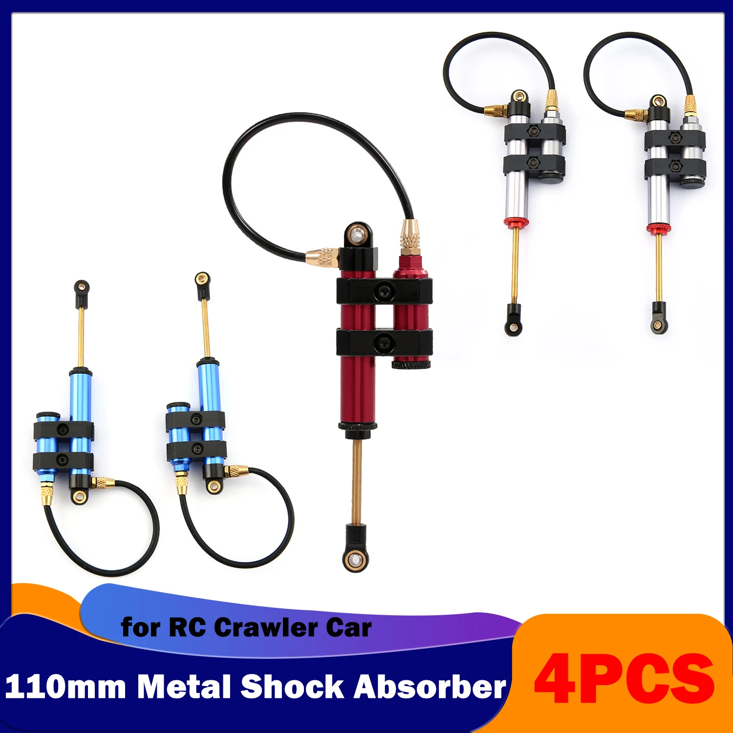 

4PCS 110mm Shock Absorber Adjustable Piggyback Damper Gun for Axial SCX10 D90 Traxxas HSP Redcat RC4WD Tamiya RC Crawler Car Toy