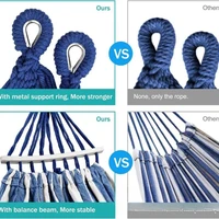 Canvas Hammock Anti-Roll Double Camping with Curved Wooden Poles Outdoor Swing Bed for Two 2